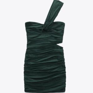 Green Ruched One Shoulder Mini Dress